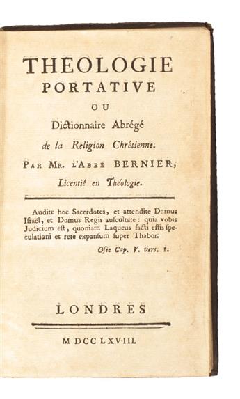 [HOLBACH, PAUL-HENRI-THIRY, Baron.]  Théologie Portative; ou, Dictionnaire Abrégé de la Religion Chrétienne.  1768